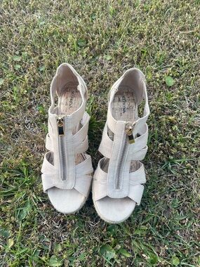 Merona Beige Canvas Zip-Front Wedge Sandals